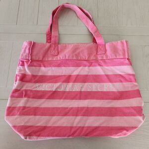Victoria's Secret Canvas Tote Bag Signature Stripe Pink